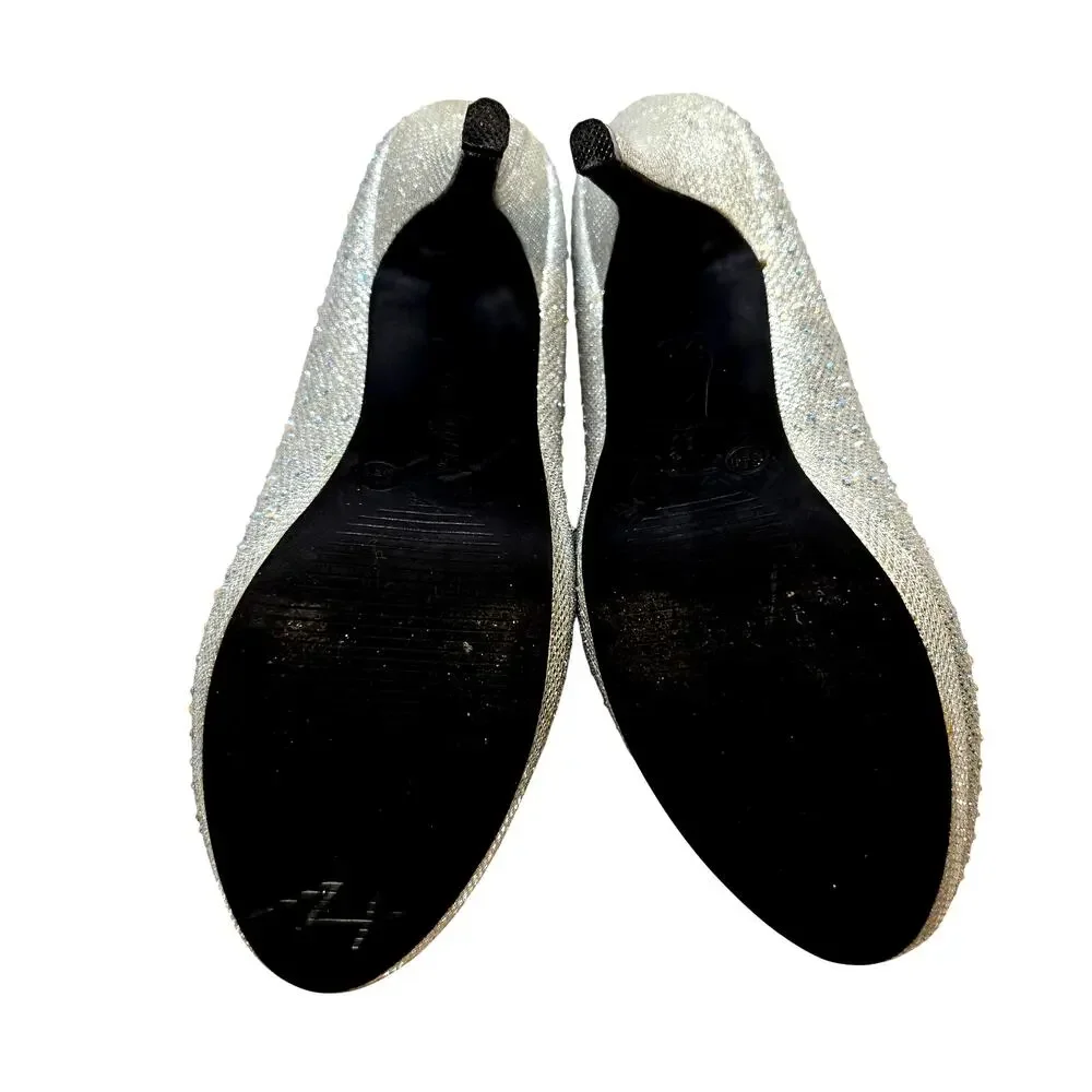 Silver Spoon Shoes 8.5 8 1/2 Silver Sparkle Closed Toe High Heel Pump Stiletto